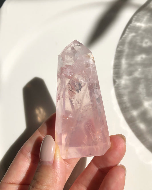 Rose quartz with Golden healer tower