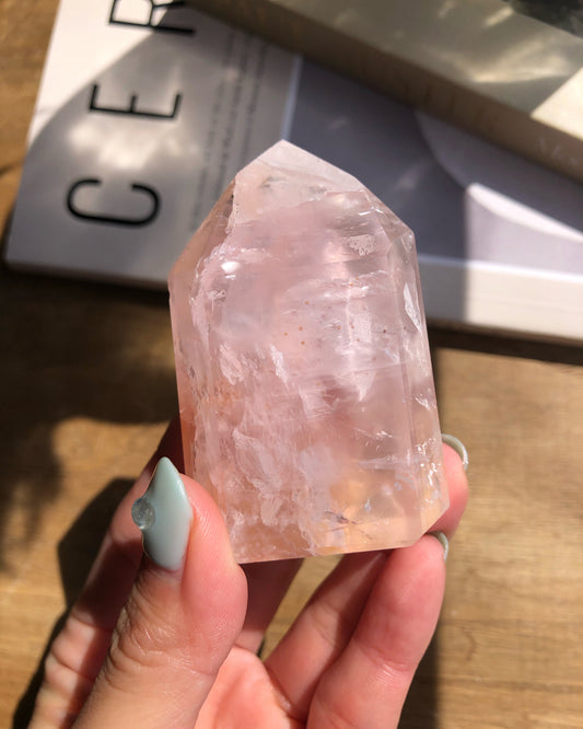 Rose quartz with Golden healer tower